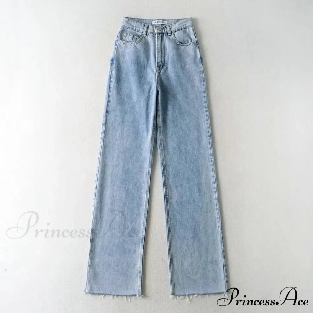 High Waist Slouchy Black Straight Leg Denim Trouser LightBlue / M