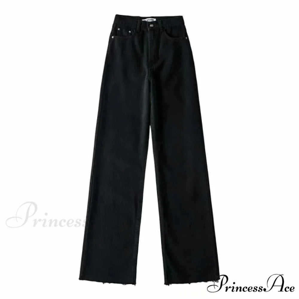 High Waist Slouchy Black Straight Leg Denim Trouser black / M