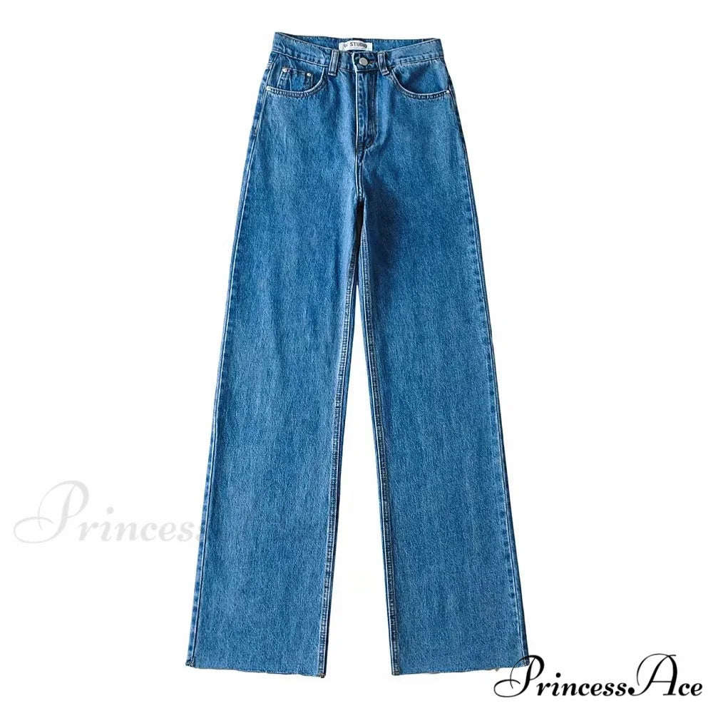 High Waist Slouchy Black Straight Trouser Blue / XS