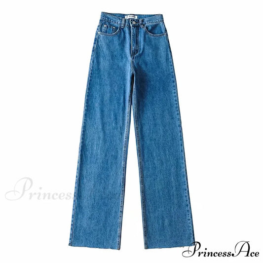 High Waist Slouchy Black Straight Trouser Blue / XS