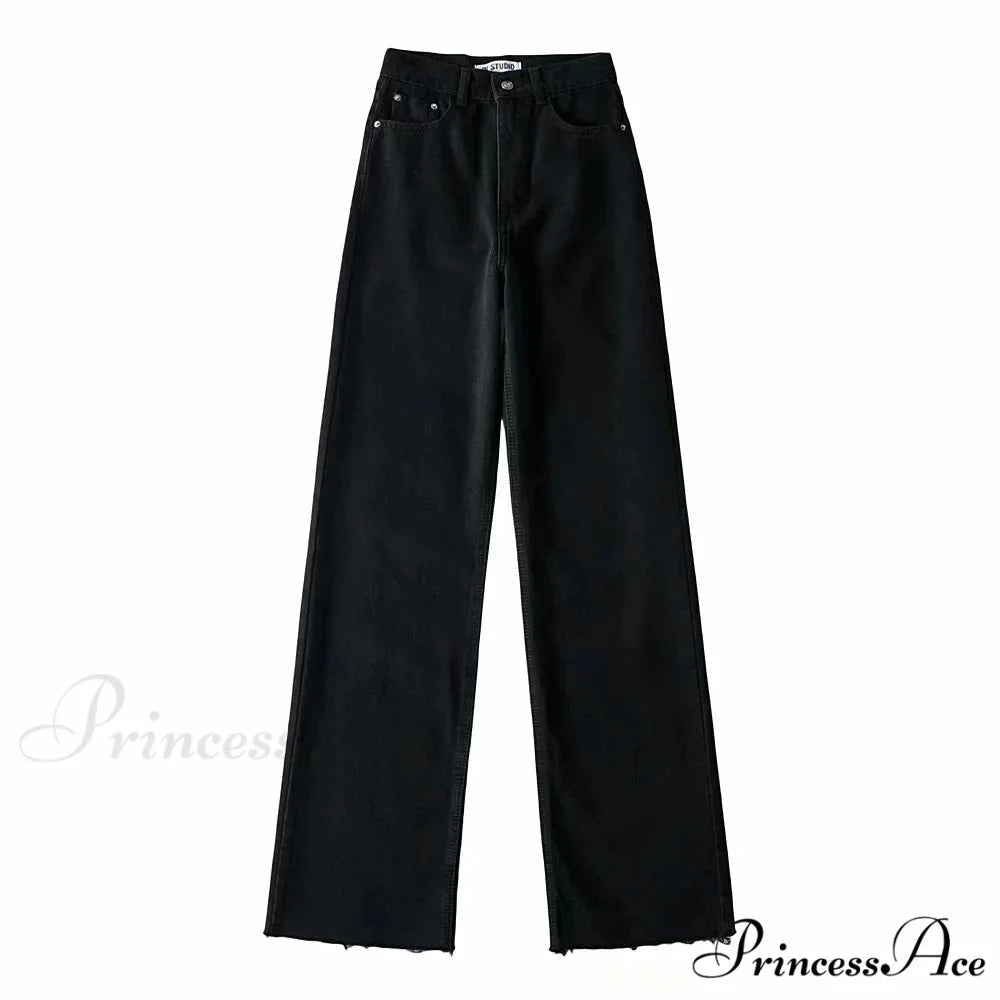 High Waist Slouchy Black Straight Trouser Black / XS