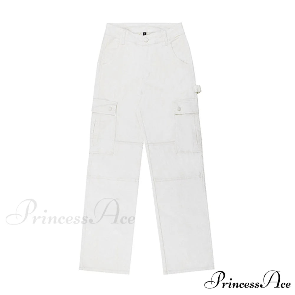 High Waist Solid Color Pocket Denim Jeans
