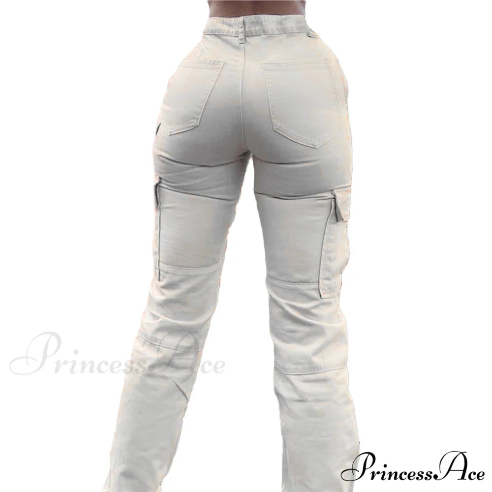 High Waist Solid Color Pocket Denim Jeans