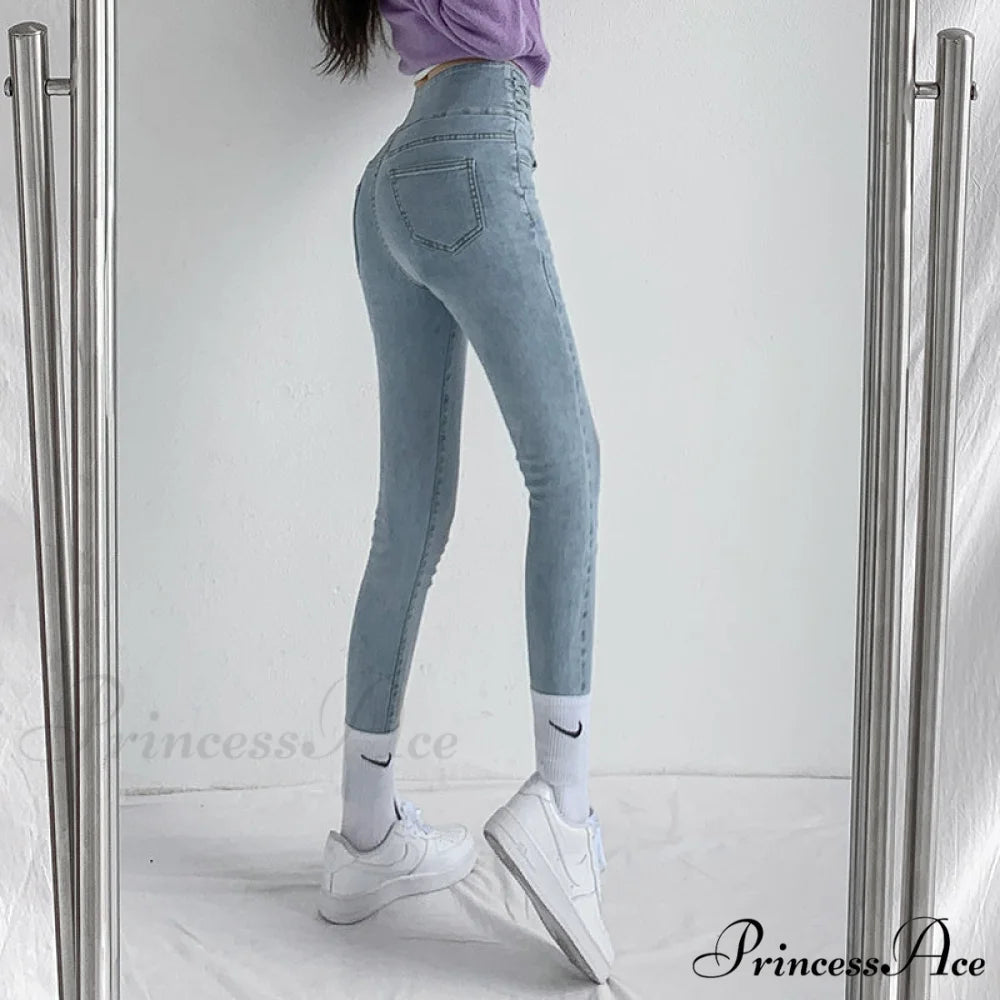 High Waist Straight Elastic Femme Jeans