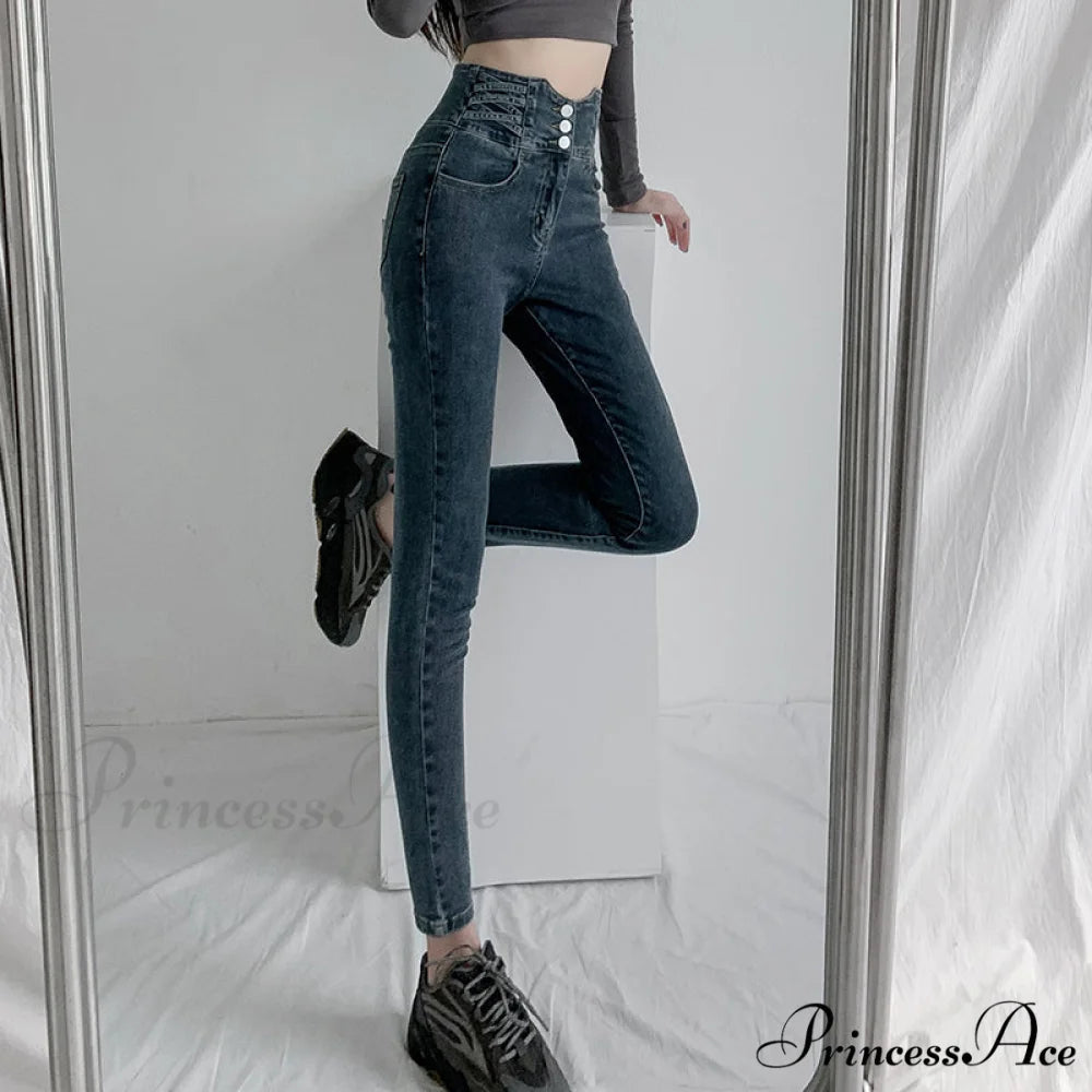 High Waist Straight Elastic Femme Jeans