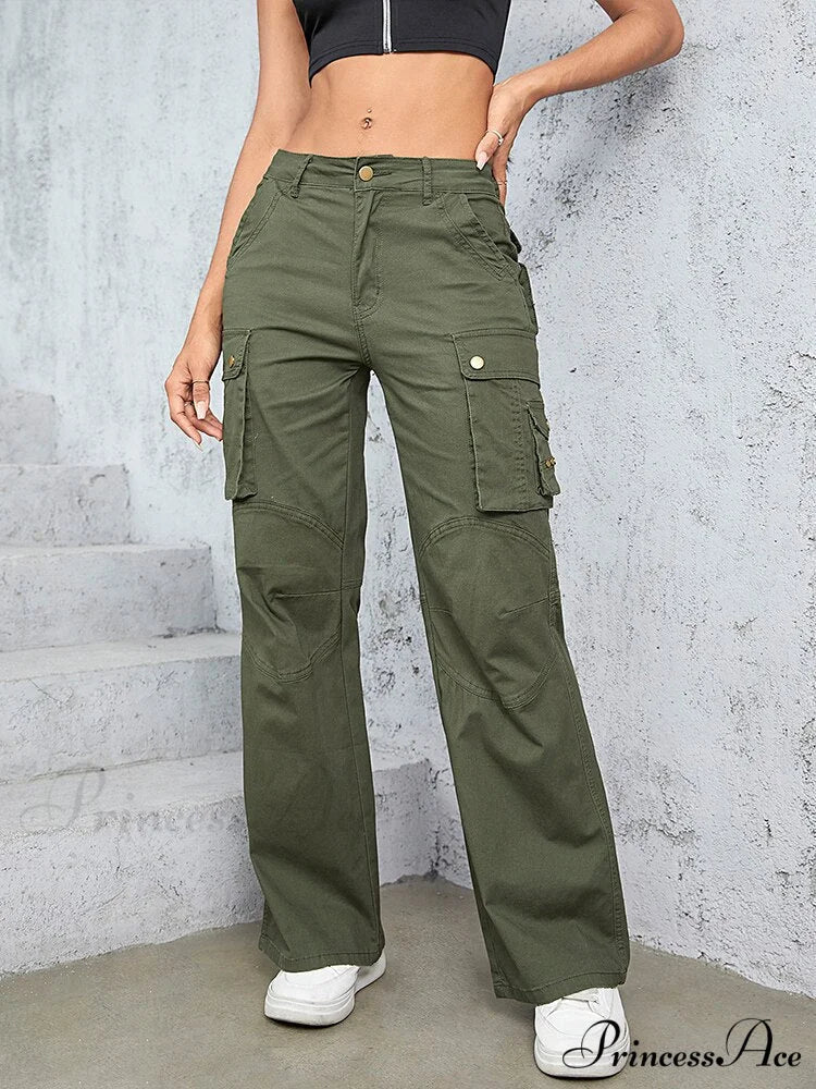 High Waist Straight Trousers Army Green / S