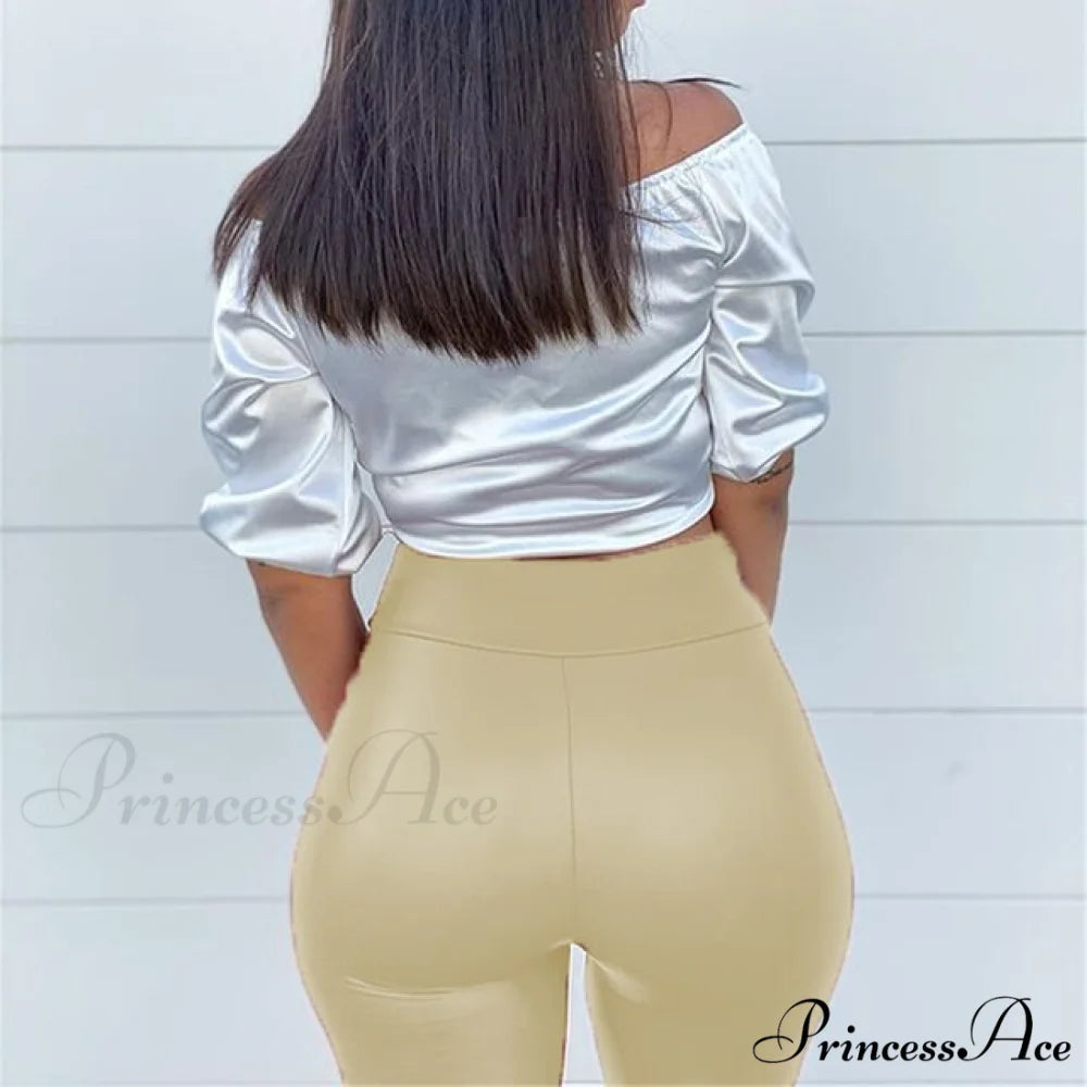 High Waist Trousers Slim Legging Nude / S