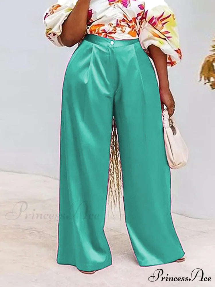 High Waist Wide Leg Pants Green / S