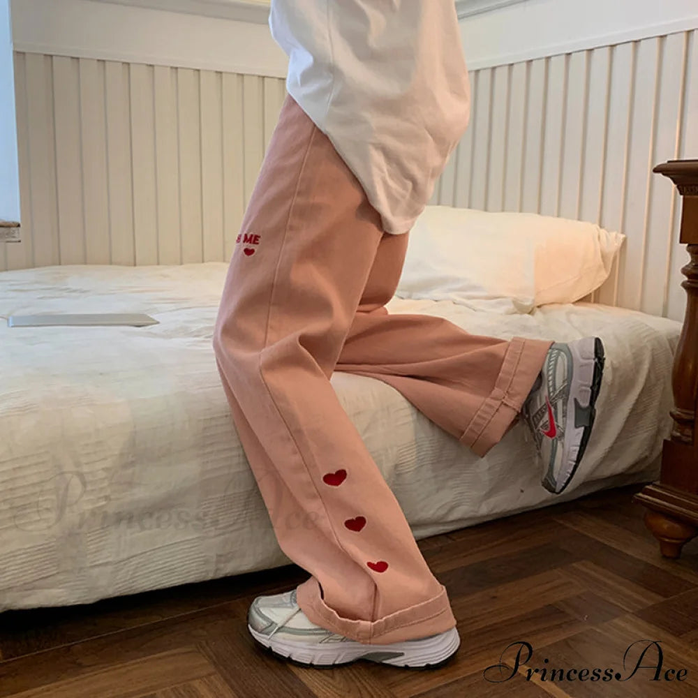 High Waist Wide Leg Pink Baggy Denim Jeans