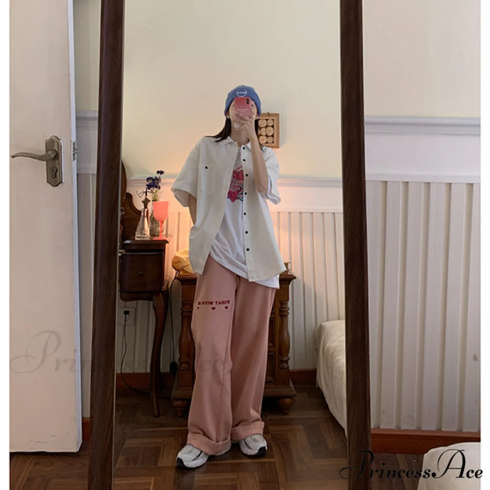 High Waist Wide Leg Pink Baggy Denim Jeans