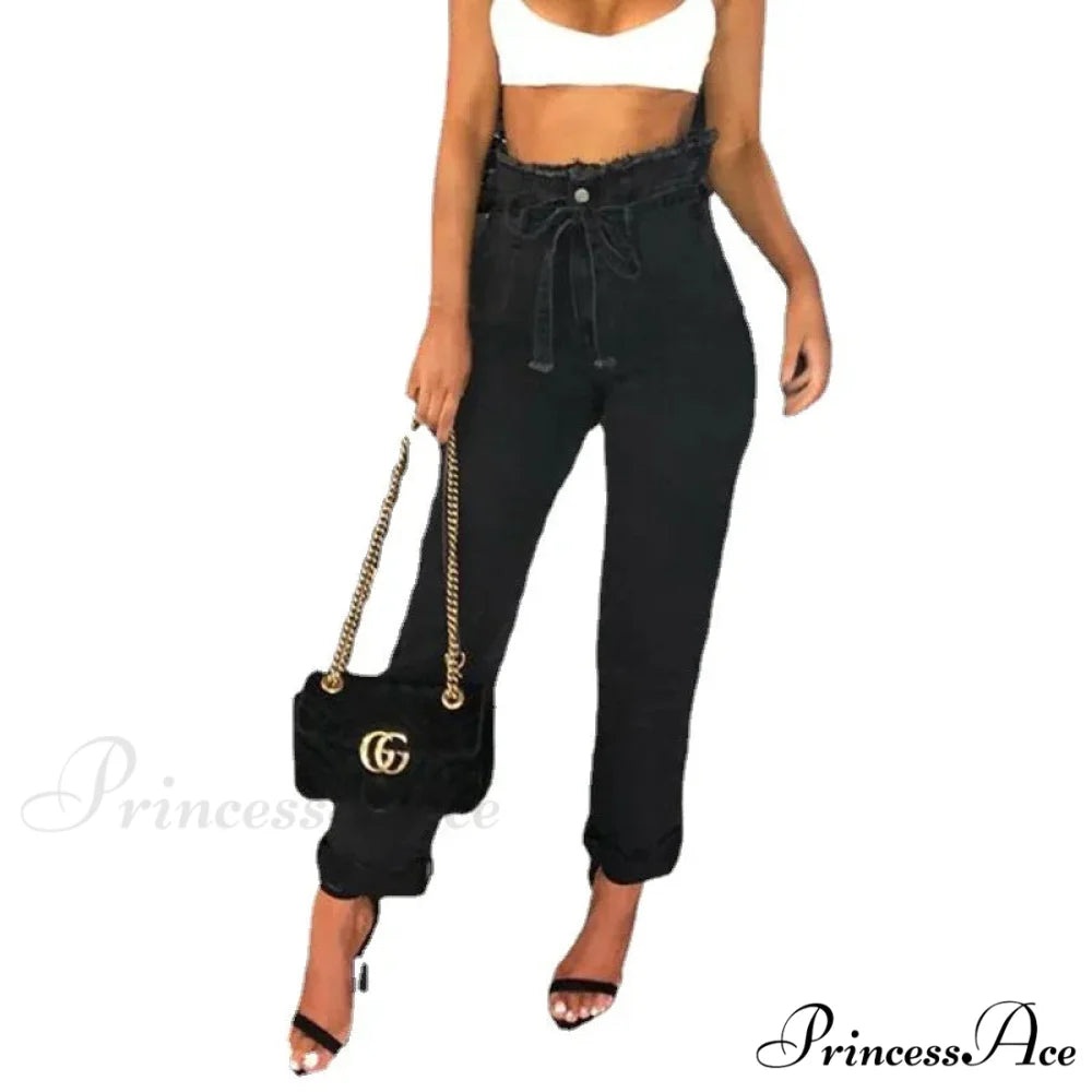 High Waist Women Streetwear Sexy Harem Stretch Mom Black Fashion Women Jean Black / S