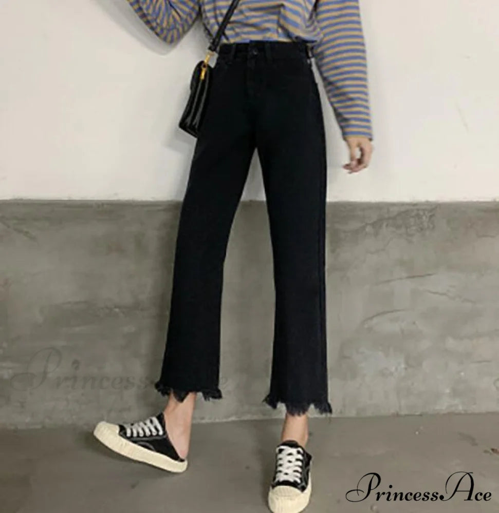 High Waisted Casual Streetwear Gradient Jeans Black / S