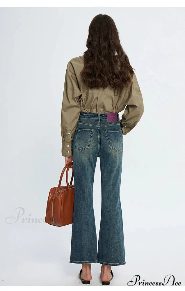 High Waisted Flare Skinny Strench Vintage Streetwear Denim 2024 Korean Fashion New Jean Blue / 25