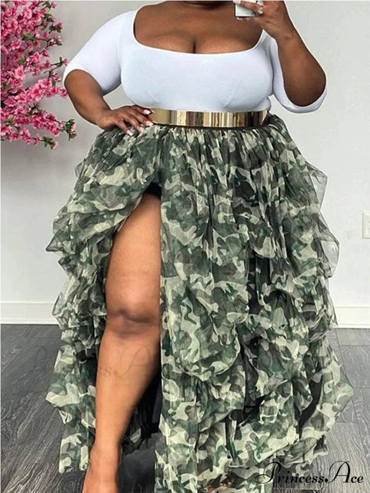 High Waisted Graceful Skinny Ripped Jeans Camo / One Size