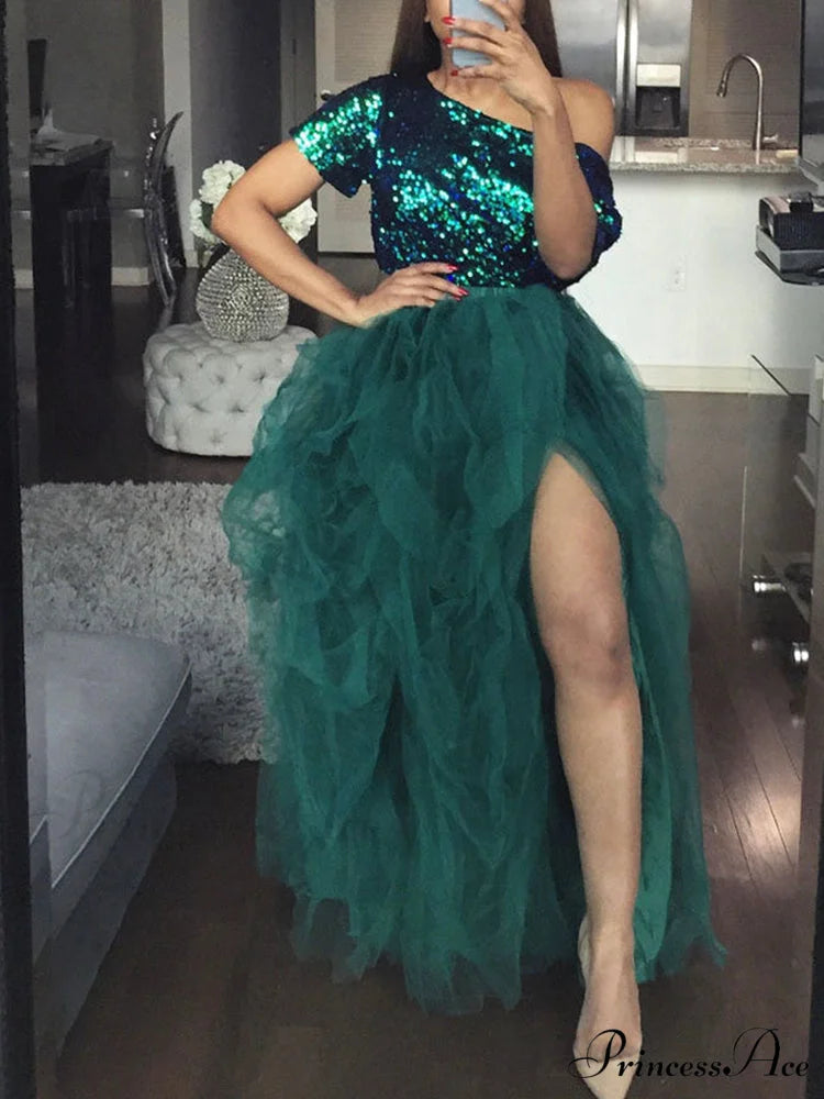 High Waisted Graceful Skinny Ripped Jeans Dark Green / One Size