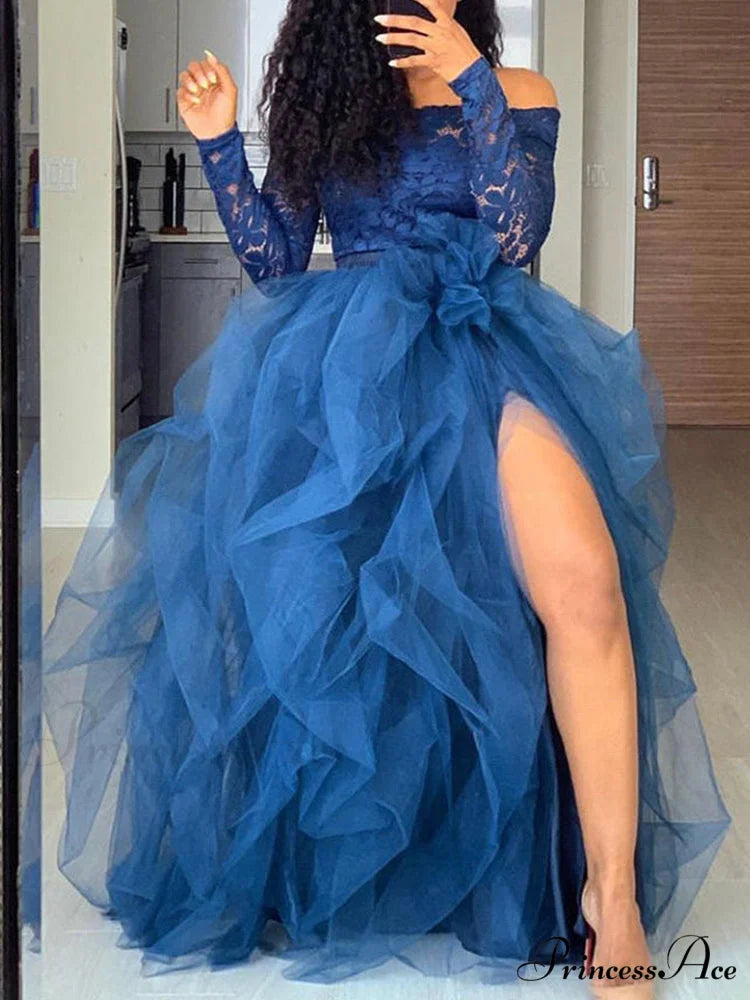 High Waisted Graceful Skinny Ripped Jeans Navy / One Size