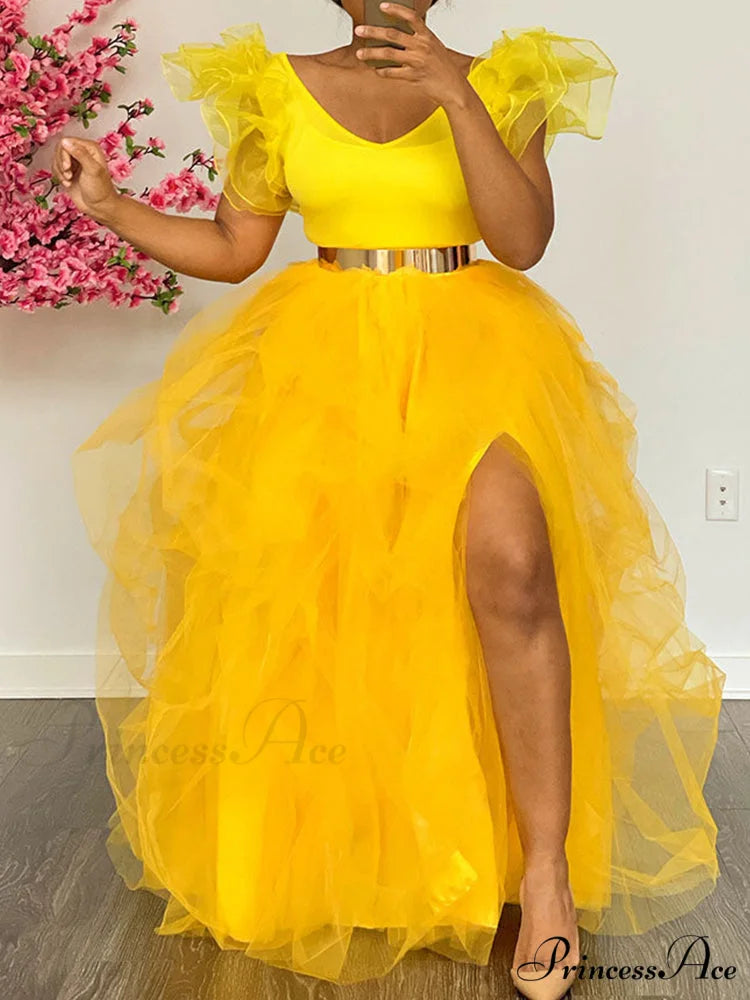 High Waisted Graceful Skinny Ripped Jeans Yellow / One Size