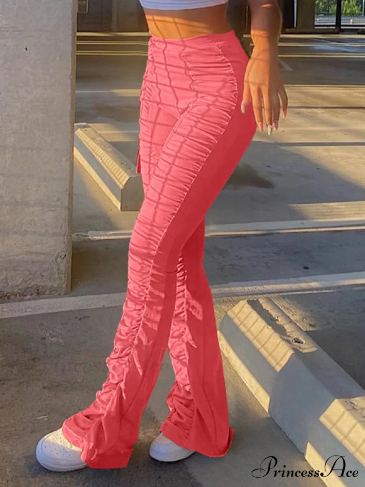 High Waisted Graceful Solid Flare Jeans Beetroot Purple / S