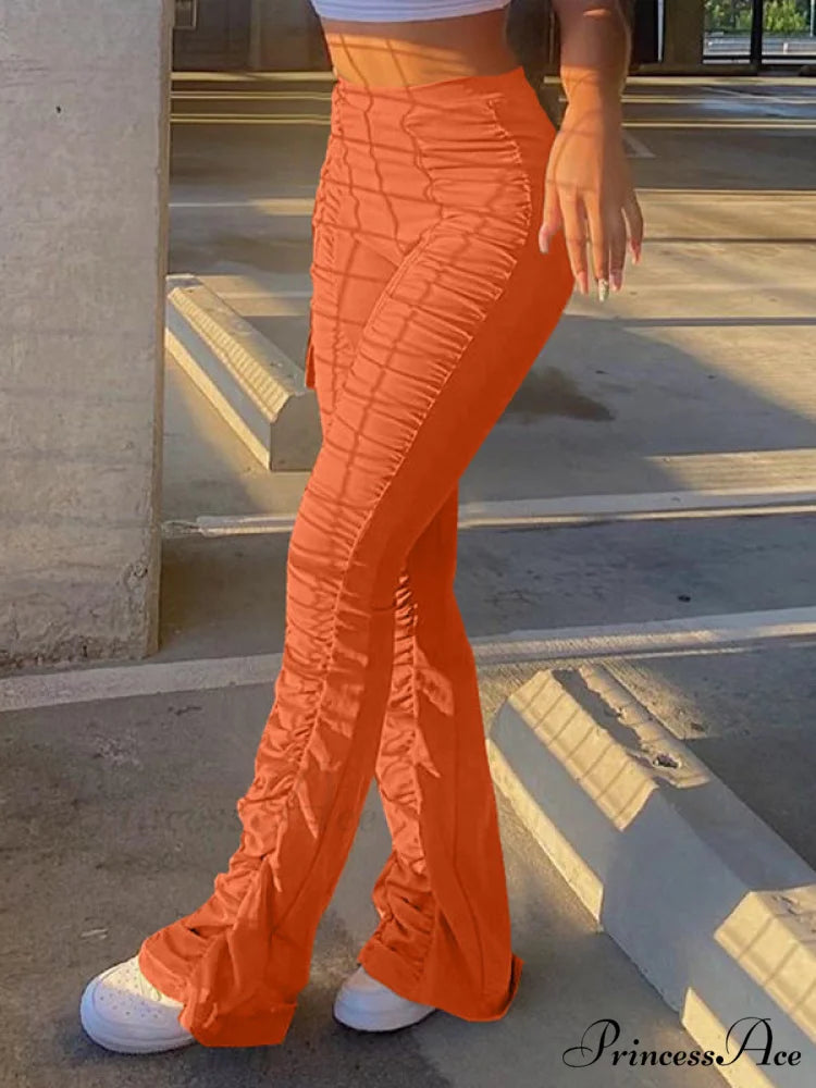 High Waisted Graceful Solid Flare Jeans Orange / S