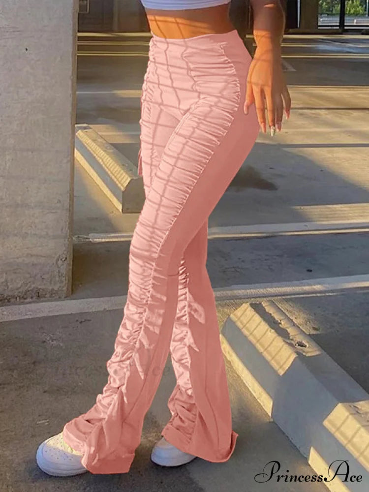 High Waisted Graceful Solid Flare Jeans Pink / S