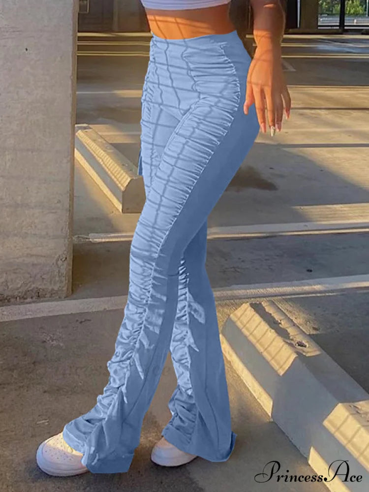 High Waisted Graceful Solid Flare Jeans Pure Blue / S