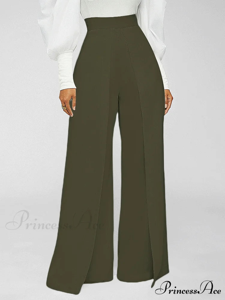 High Waisted Graceful Stacked Stretch Pants Army Green / L