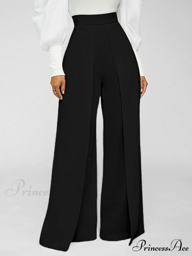 High Waisted Graceful Stacked Stretch Pants Black / L