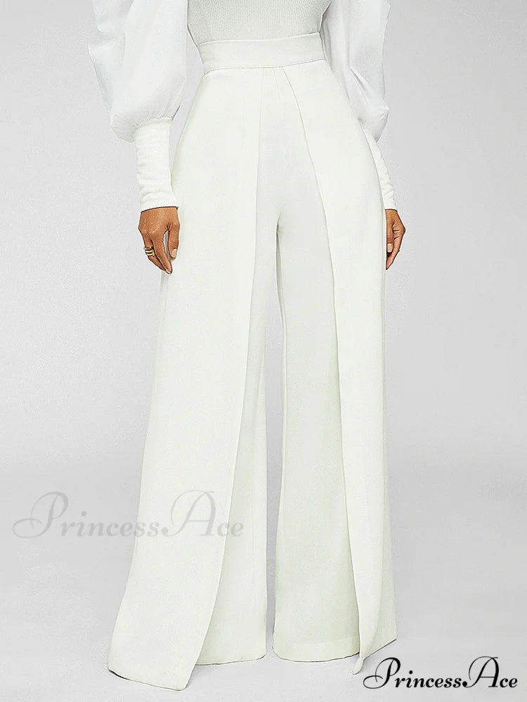 High Waisted Graceful Stacked Stretch Pants White / L
