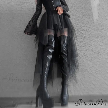 High Waisted Irregular Net Yarn Summer Gothic Casual Sexy Clothes Skirt