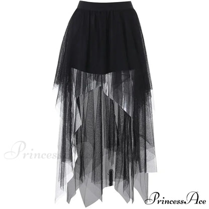 High Waisted Irregular Net Yarn Summer Gothic Casual Sexy Clothes Skirt BLACK / S