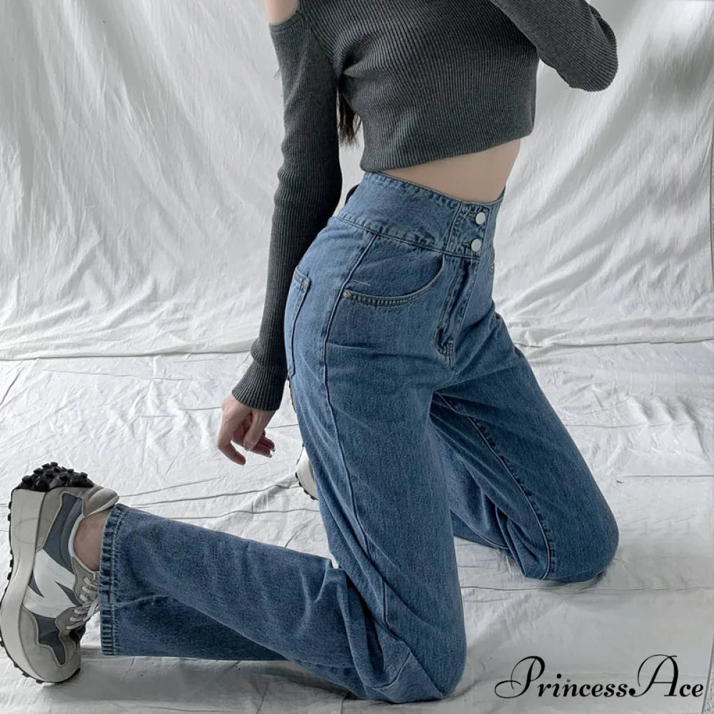 Hight Waist Blue White Wide Leg Comfy Jeans