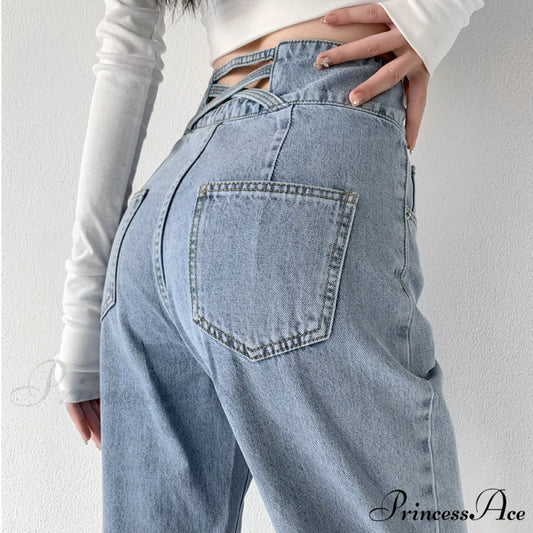 Hight Waist Blue White Wide Leg Comfy Jeans