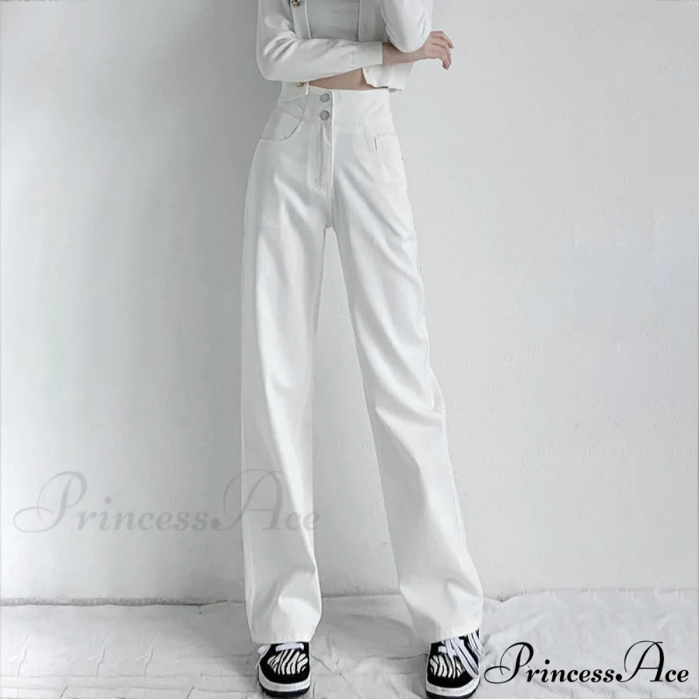 Hight Waist Blue White Wide Leg Comfy Jeans White / S