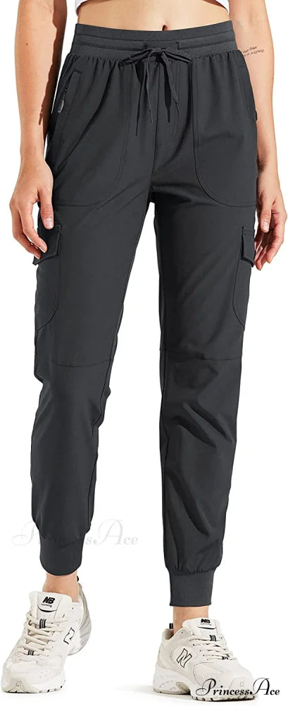 Hiking Cargo Joggers Pants Lightweight Quick Dry Capris Golf Pants 01-pants-black / Large