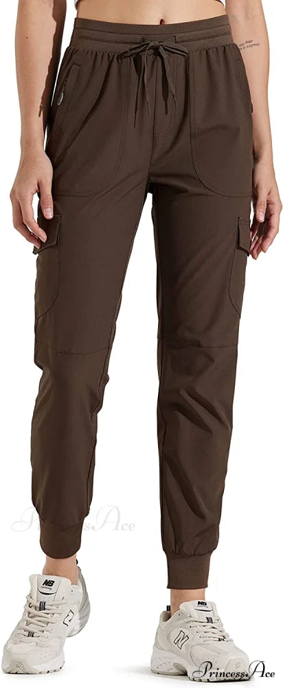 Hiking Cargo Joggers Pants Lightweight Quick Dry Capris Golf Pants 01-pants-brown / Large