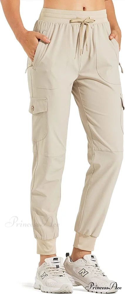 Hiking Cargo Joggers Pants Lightweight Quick Dry Capris Golf Pants 01-pants-khaki / Large