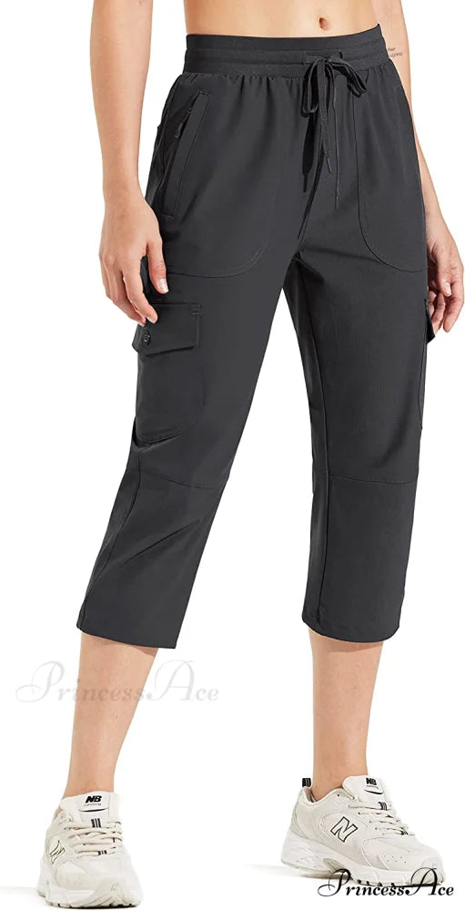 Hiking Cargo Joggers Pants Lightweight Quick Dry Capris Golf Pants 02-capri Pants-black / Large
