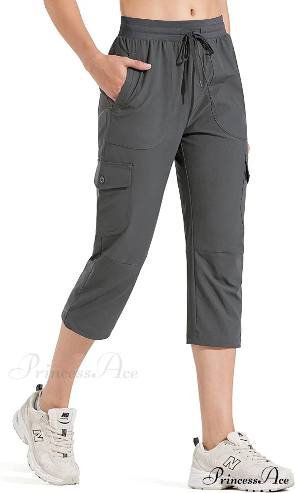 Hiking Cargo Joggers Pants Lightweight Quick Dry Capris Golf Pants 02-capri Pants-drak Grey / Large