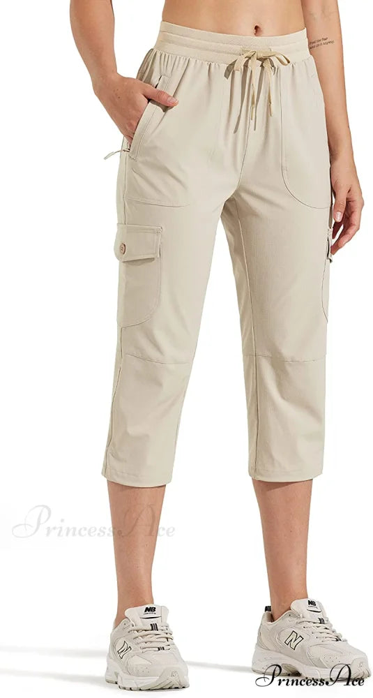 Hiking Cargo Joggers Pants Lightweight Quick Dry Capris Golf Pants 02-capri Pants-khaki / Large