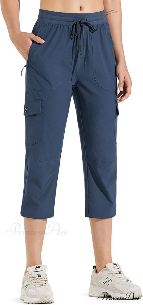 Hiking Cargo Joggers Pants Lightweight Quick Dry Capris Golf Pants 02-capri Pants-navy Blue / Large