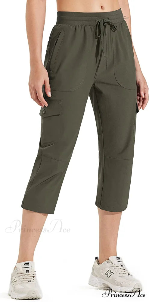 Hiking Cargo Joggers Pants Lightweight Quick Dry Capris Golf Pants 02-capri Pants-olive Green / Large