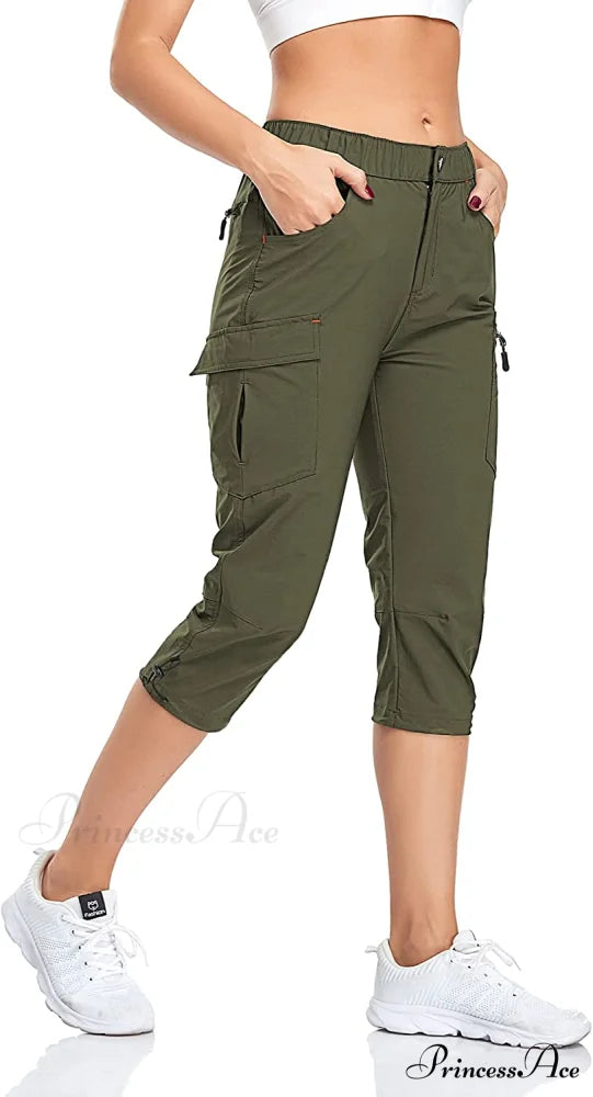 Hiking Cargo Pants Quick Dry Outdoor Camping Capris Army / Large