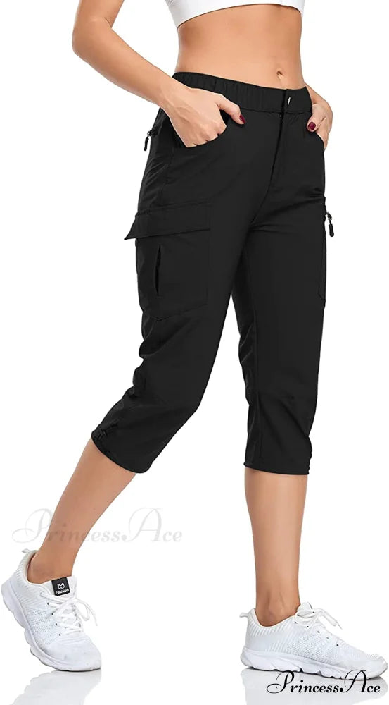 Hiking Cargo Pants Quick Dry Outdoor Camping Capris Black / Large