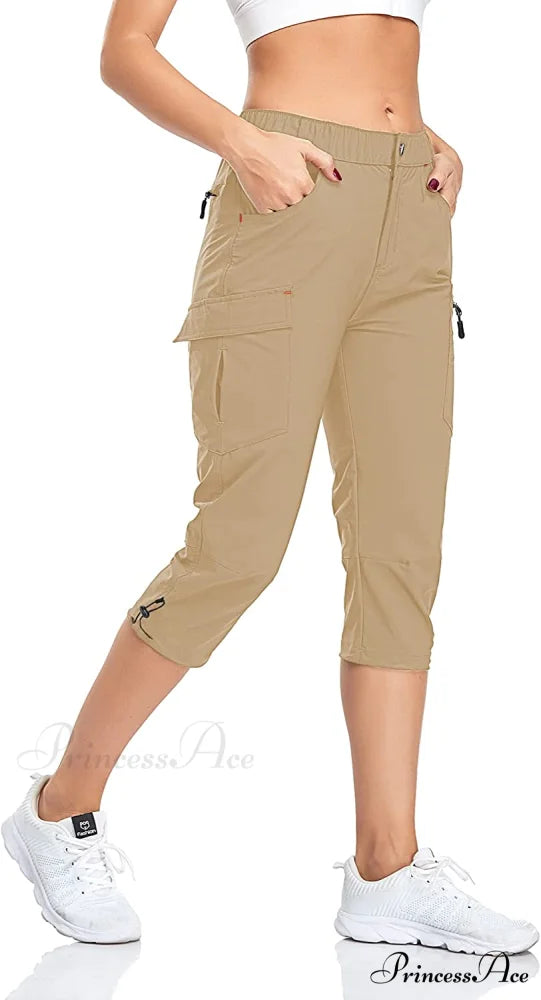 Hiking Cargo Pants Quick Dry Outdoor Camping Capris Khaki / Large