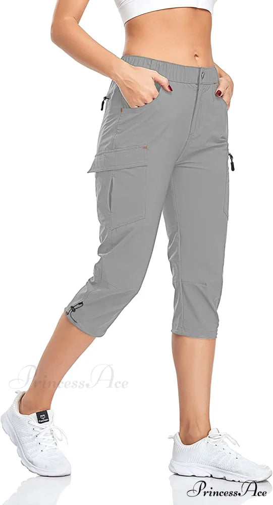Hiking Cargo Pants Quick Dry Outdoor Camping Capris Light Grey / Large