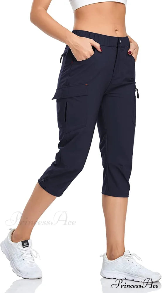 Hiking Cargo Pants Quick Dry Outdoor Camping Capris Navy / Large