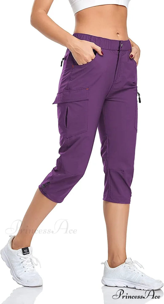 Hiking Cargo Pants Quick Dry Outdoor Camping Capris Purple / Large