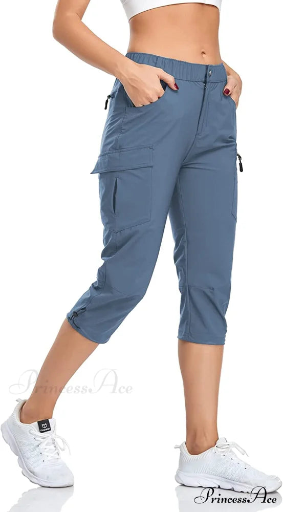 Hiking Cargo Pants Quick Dry Outdoor Camping Capris Stone Blue / Large