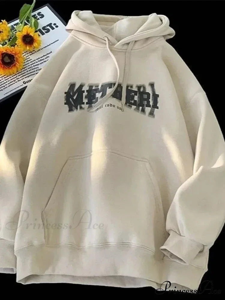 Hip Hop Correspondence Print Cotton Fleece Hoodie apricot / M(40-45KG) hoodies-241228