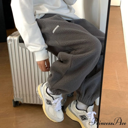 Hip Hop Gray Fleece Harem Pants Gray / S